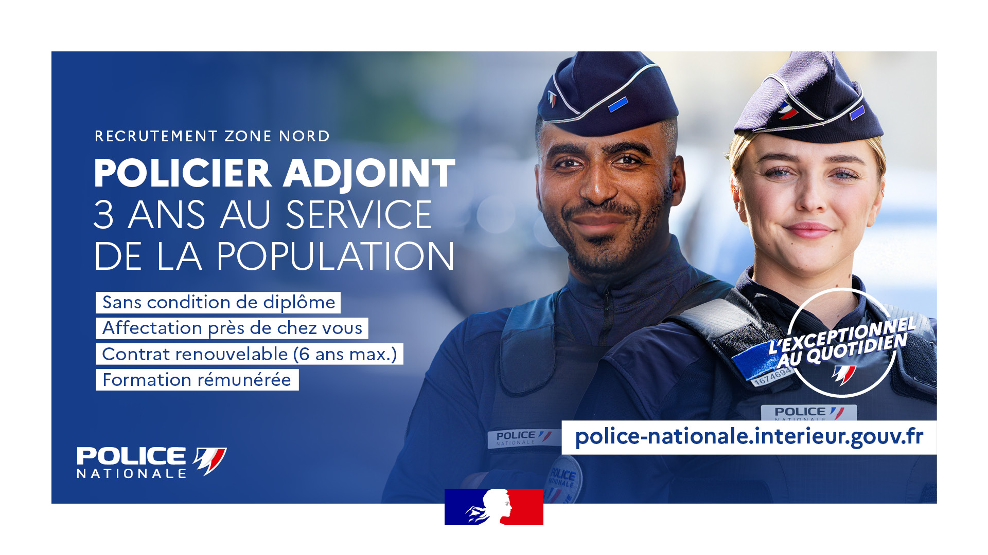 La Police Nationale recrute des policiers adjoints sur la zone Nord (départements 59, 62, 80, 02, 60)