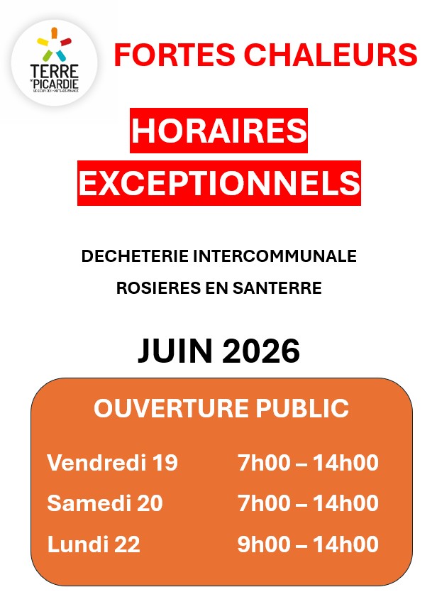 Horaires exceptionnels déchèterie de Rosières en Santerre
