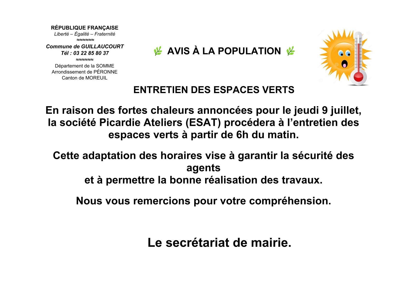Travaux d’entretien des espaces verts : 09/07/2026